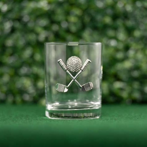 Golf Clubs and Ball Jeweled Double Old Fashioned