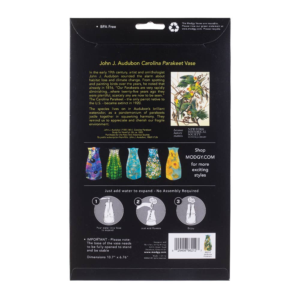 Modgy Expandable Vase - John J. Audubon Carolina Parakeets