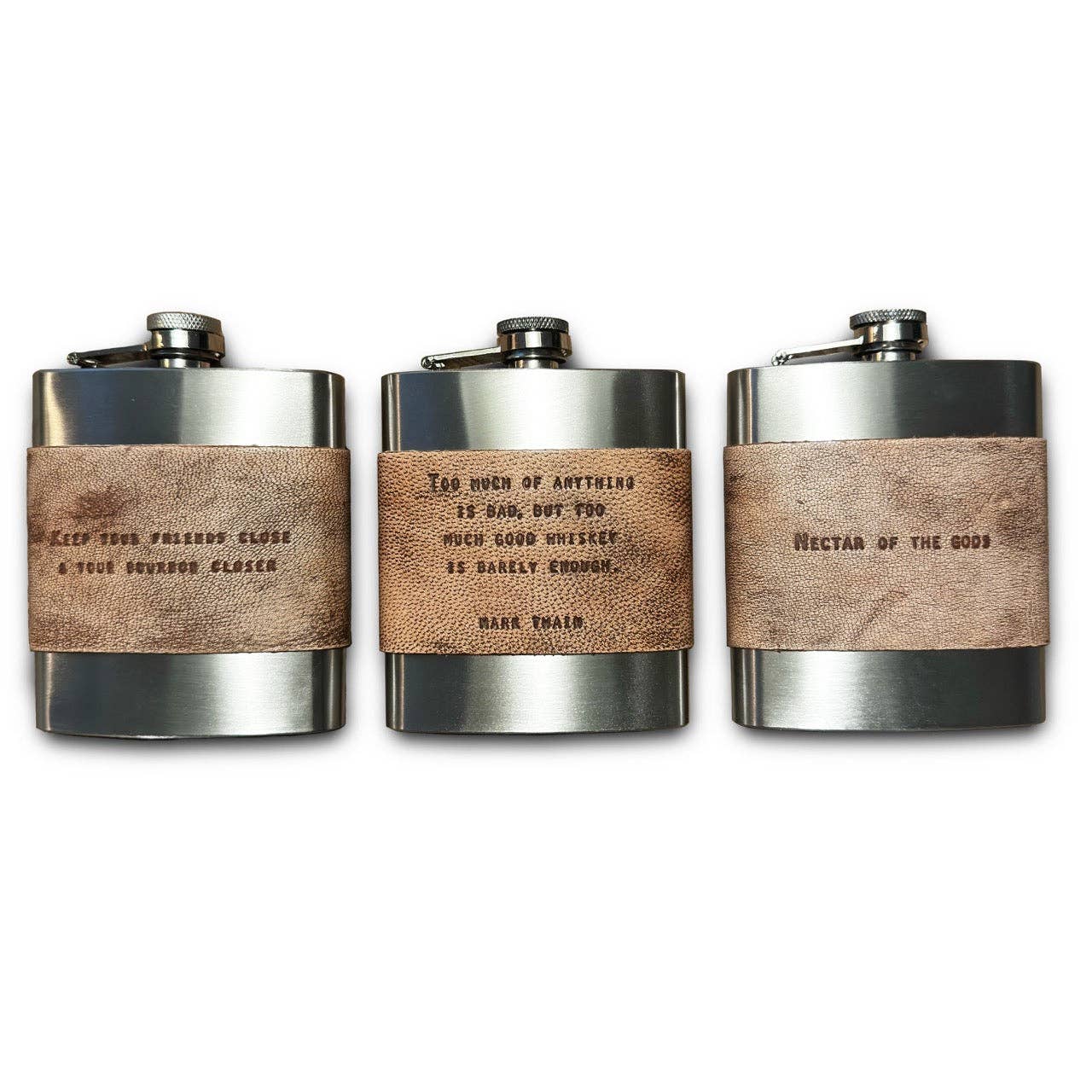 Brown Leather Quote Flask