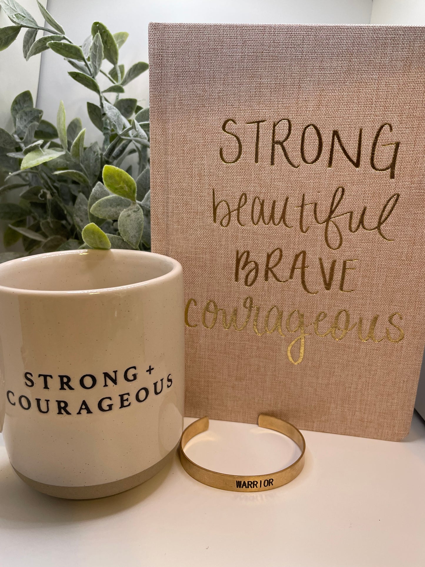 Strong Beautiful Brave Courageous - Tan Fabric Journal