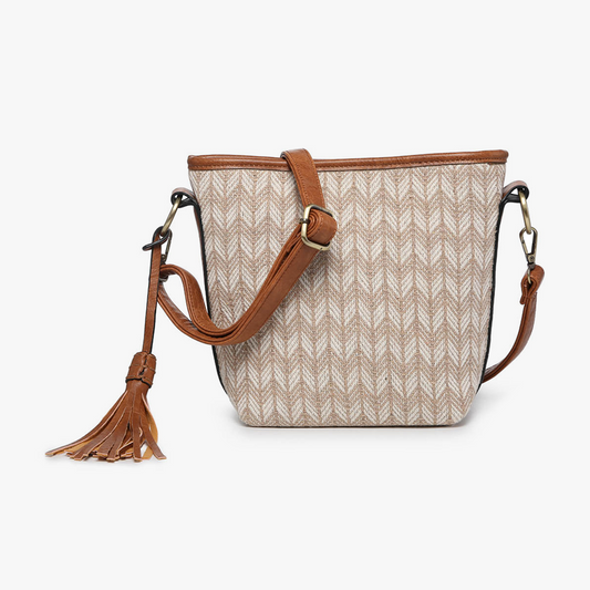 Autumn Straw Crossbody w/ Tassel: Herringbone/Taupe