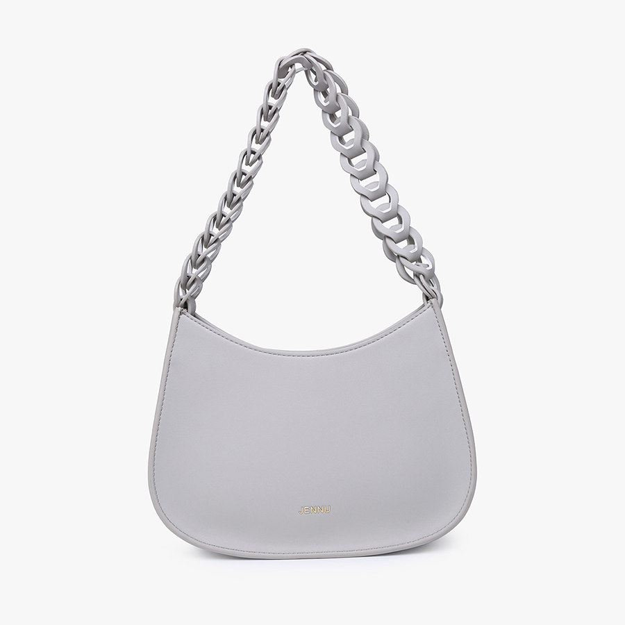 Petra Curved Chain Shoulder Bag: Light Grey