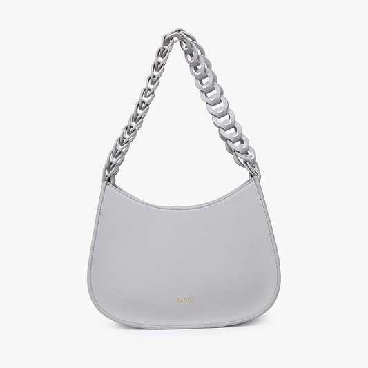 Petra Curved Chain Shoulder Bag: Light Grey