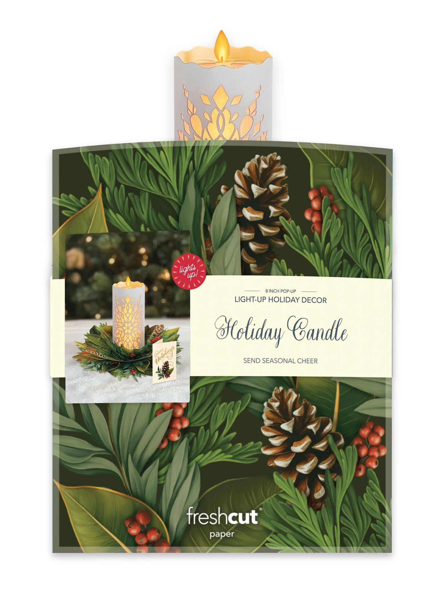 Holiday Candle with Lights (6 Pop-up Greeting Cards)