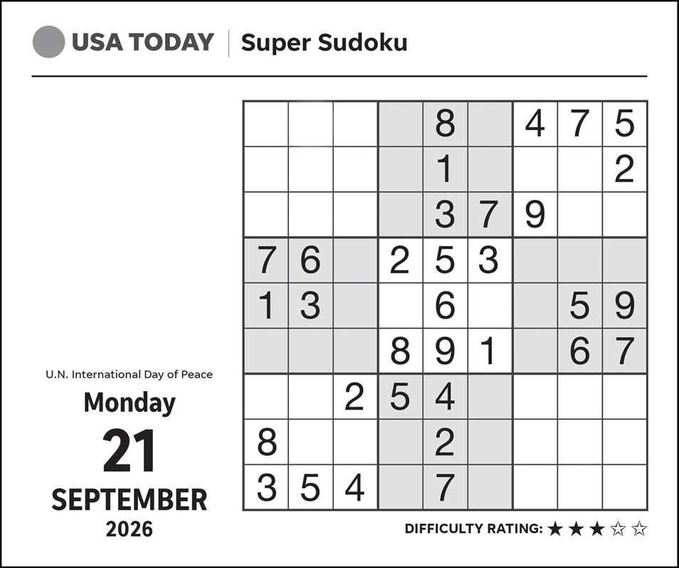 Sudoku 2026 Day-to-Day Calendar by USA TODAY