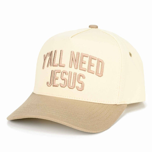 Yall Need Jesus Trucker Hat: Beige
