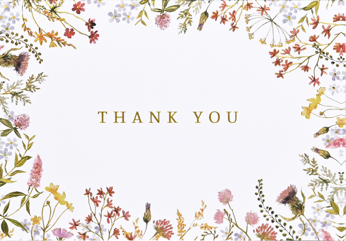 Wildflowers Thank You Notes by Peter Pauper Press, boxed set of 14 floral thank you cards with gold foil and 15 self-sealing envelopes