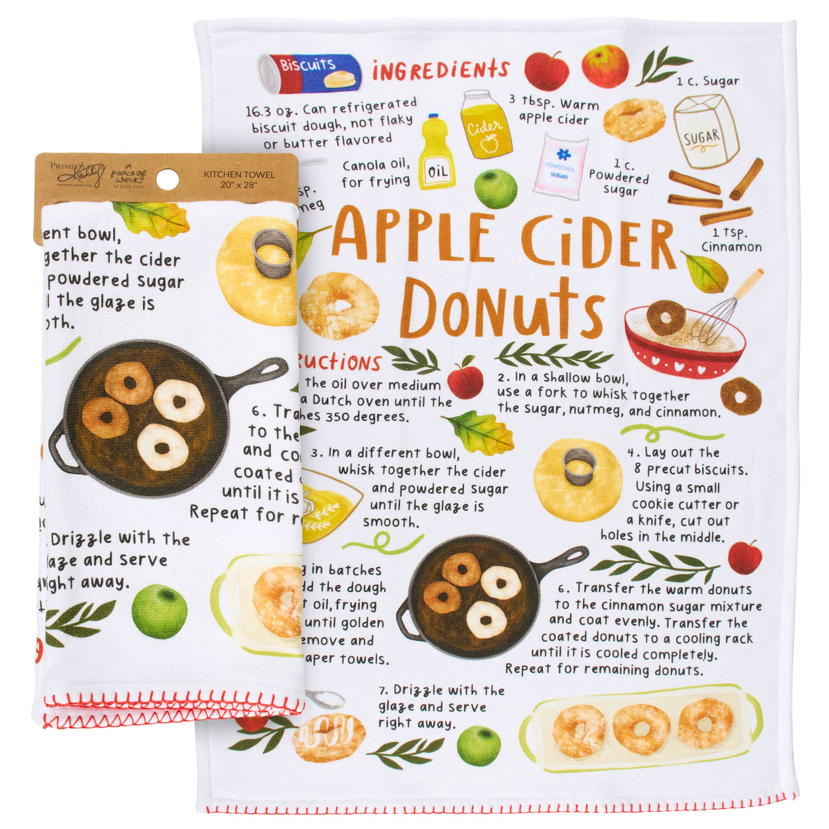 Apple Cider Donuts Recipe Kitchen Towel by Primitives by Kathy featuring illustrated autumn baking recipe