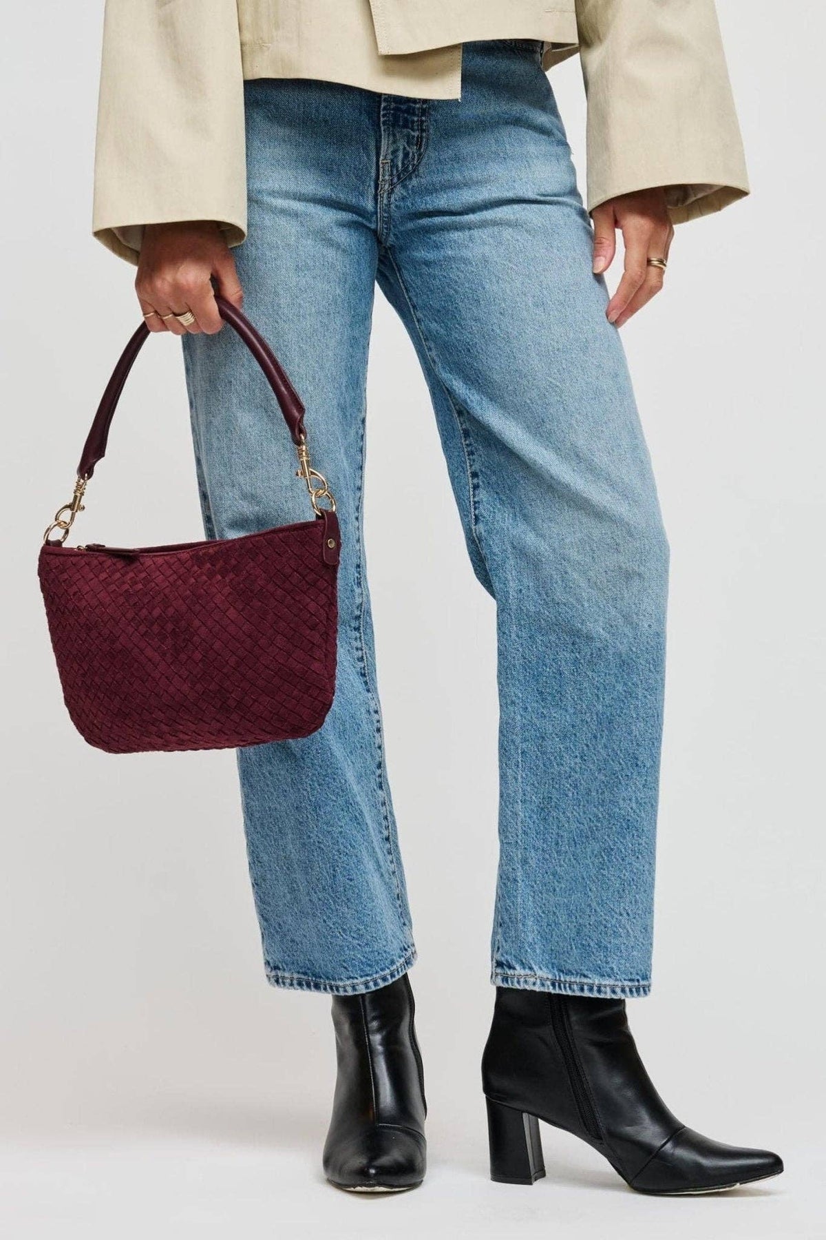 Jordan Burgundy Woven-Texture Shoulder Bag