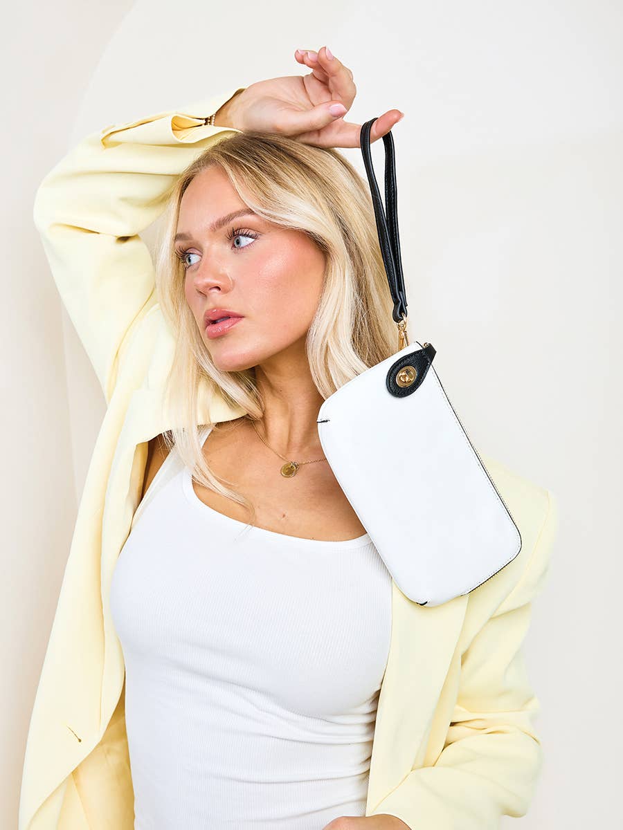 Kendall Crossbody/Wristlet w/ Twist Lock Closure: Mocha