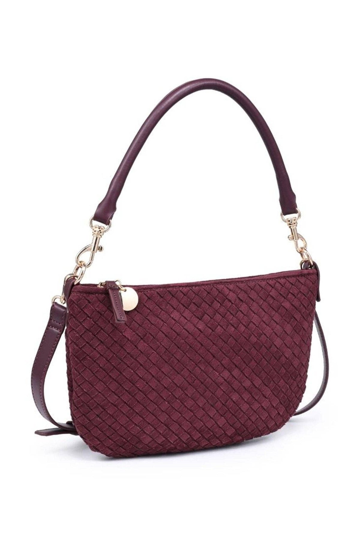Jordan Burgundy Woven-Texture Shoulder Bag