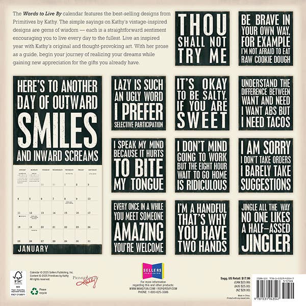 Words to Live By 2026 Wall Calendar