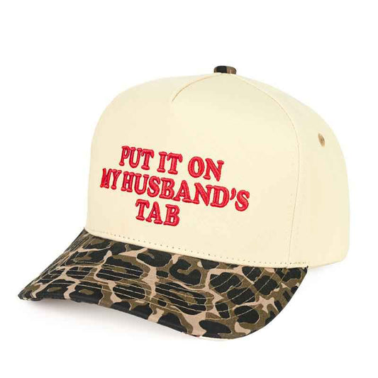 Puff Embroidered Put It On My Husband's Tab Trucker Hat: Leopard