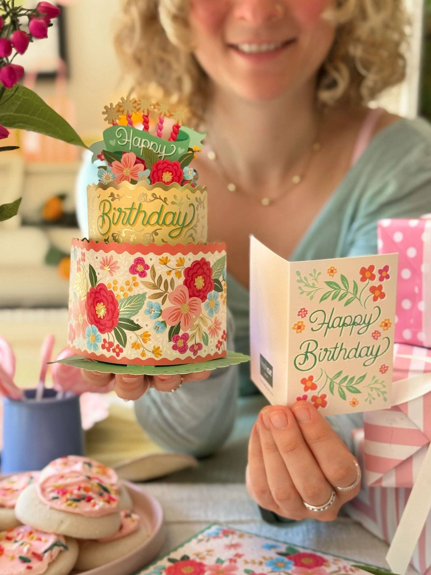 Mini Blooming Birthday Cake (10 Mini Pop-up Greeting Cards)