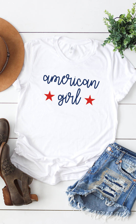 American Girl Red Stars Patriotic 4th of July Graphic Tee: White