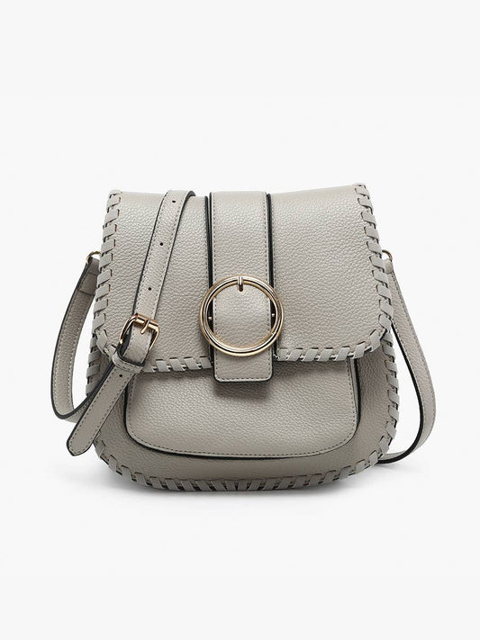 Sandra Buckle Flapover Crossbody: Warm Grey