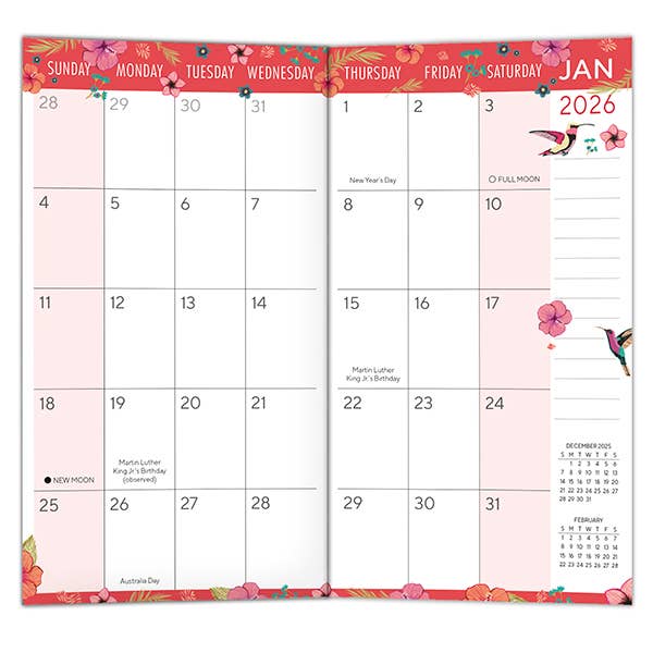 Hummingbird Flowers 2026 Two-Year-Plus Pocket Planner