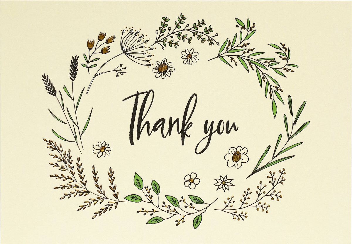 Native Botanicals Thank You Notes by Peter Pauper Press in a boxed stationery set with floral artwork and gold foil accents