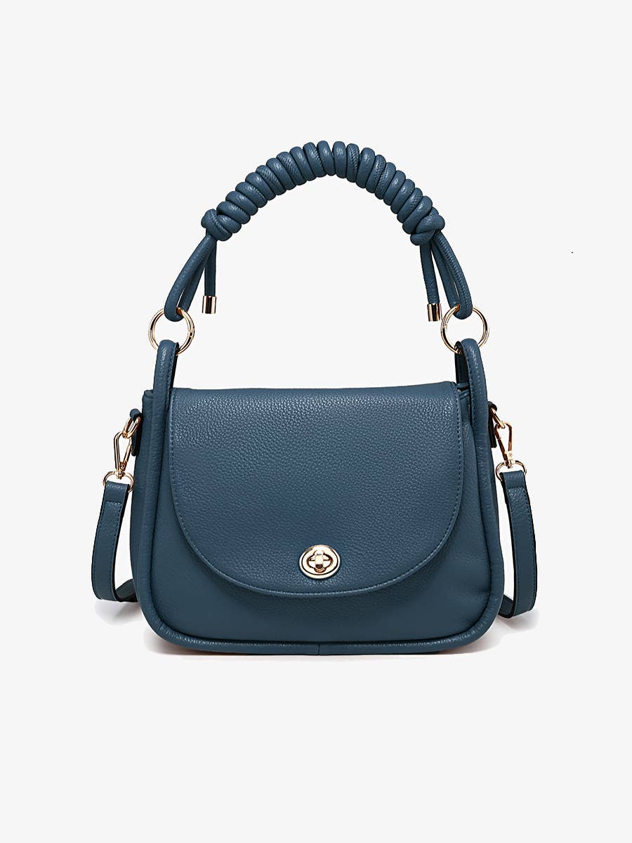 Effie Messenger Satchel Bag w/ Knotted Handle: Prussian Blue
