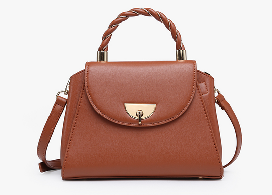 Clarke Twist Lock Small Satchel w/ Braided Handle: Brown
