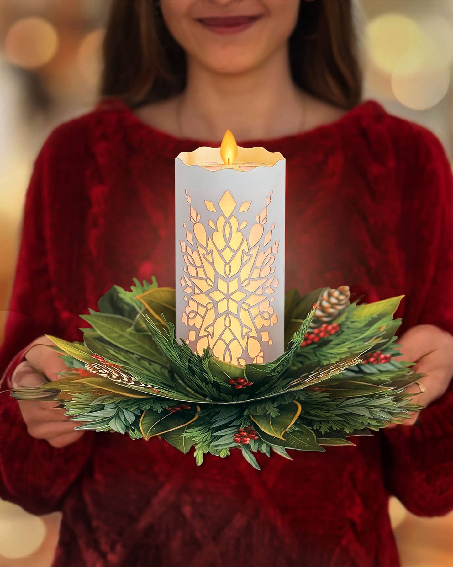 Holiday Candle with Lights (6 Pop-up Greeting Cards)