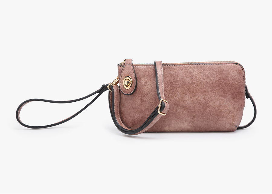 Kendall Crossbody/Wristlet w/ Twist Lock Closure: Mocha