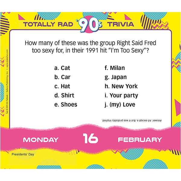 Totally Rad 90s Trivia 2026 Boxed Daily Calendar