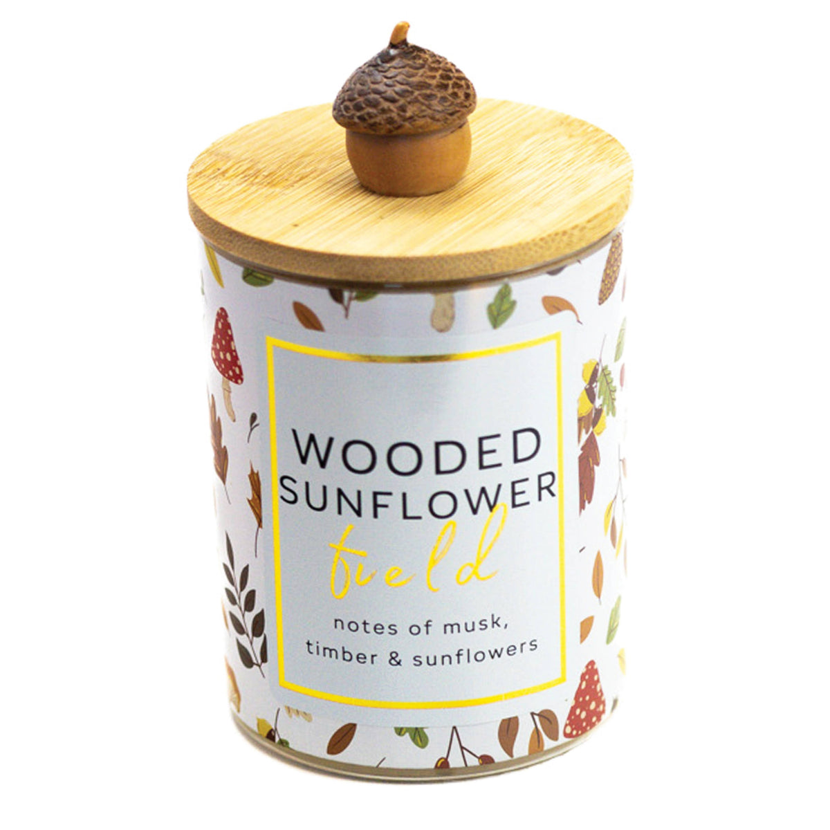 Wooded Sunflower Field 10 oz scented glass jar candle by A Cheerful Giver