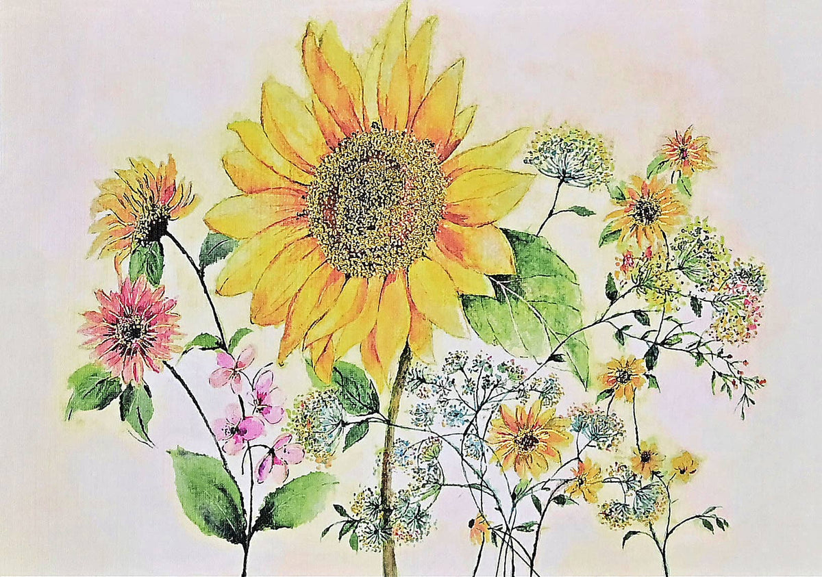 Watercolor Sunflower Note Cards by Peter Pauper Press featuring golden sunflowers in a boxed stationery set