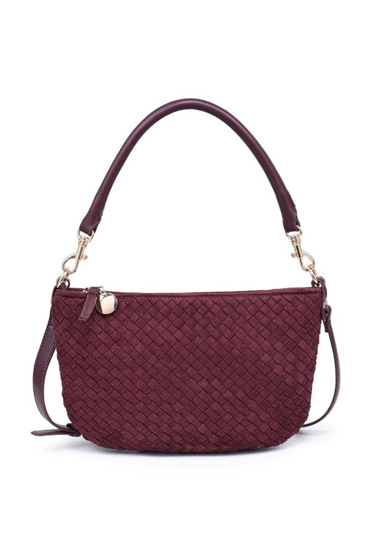 Jordan Burgundy Woven-Texture Shoulder Bag