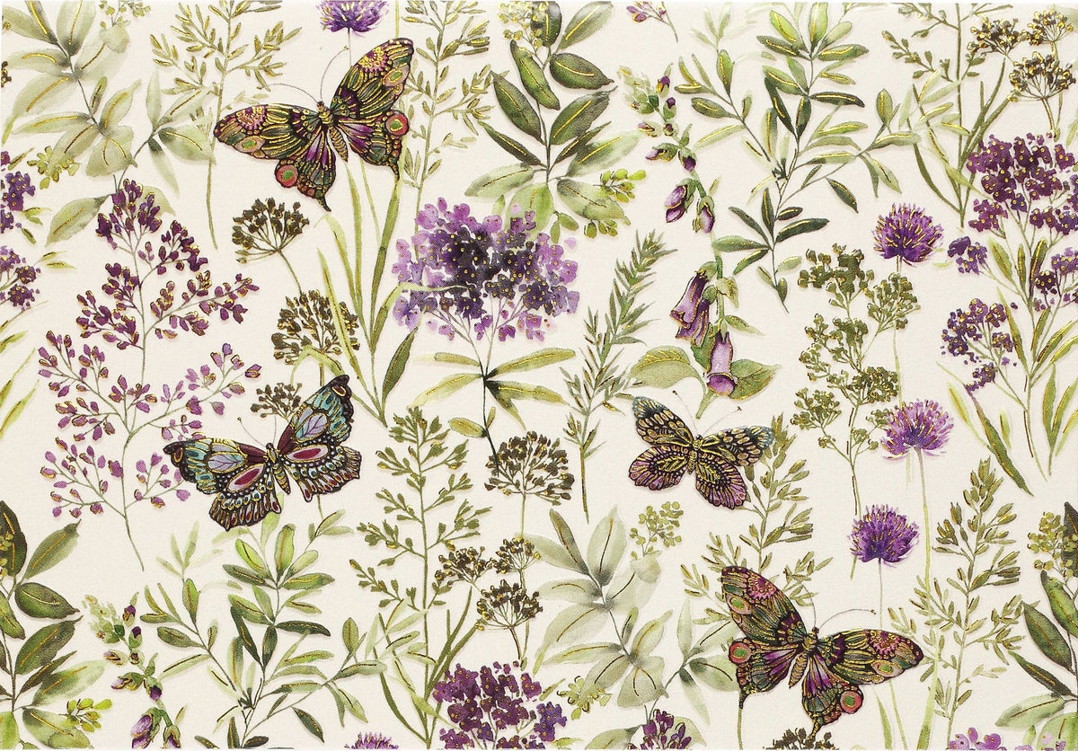 Amethyst Butterflies Note Cards by Peter Pauper Press featuring purple butterflies and wildflowers in a boxed stationery set