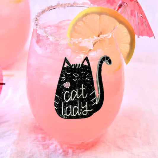 Cat Lady Stemless Wine Glass