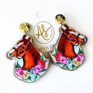 Horse and Flowers Kentucky Derby Equestrian Statement Earrings