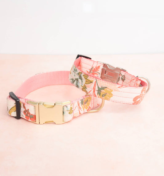 Lulu Pink Floral Voile Dog Collar - Medium Large